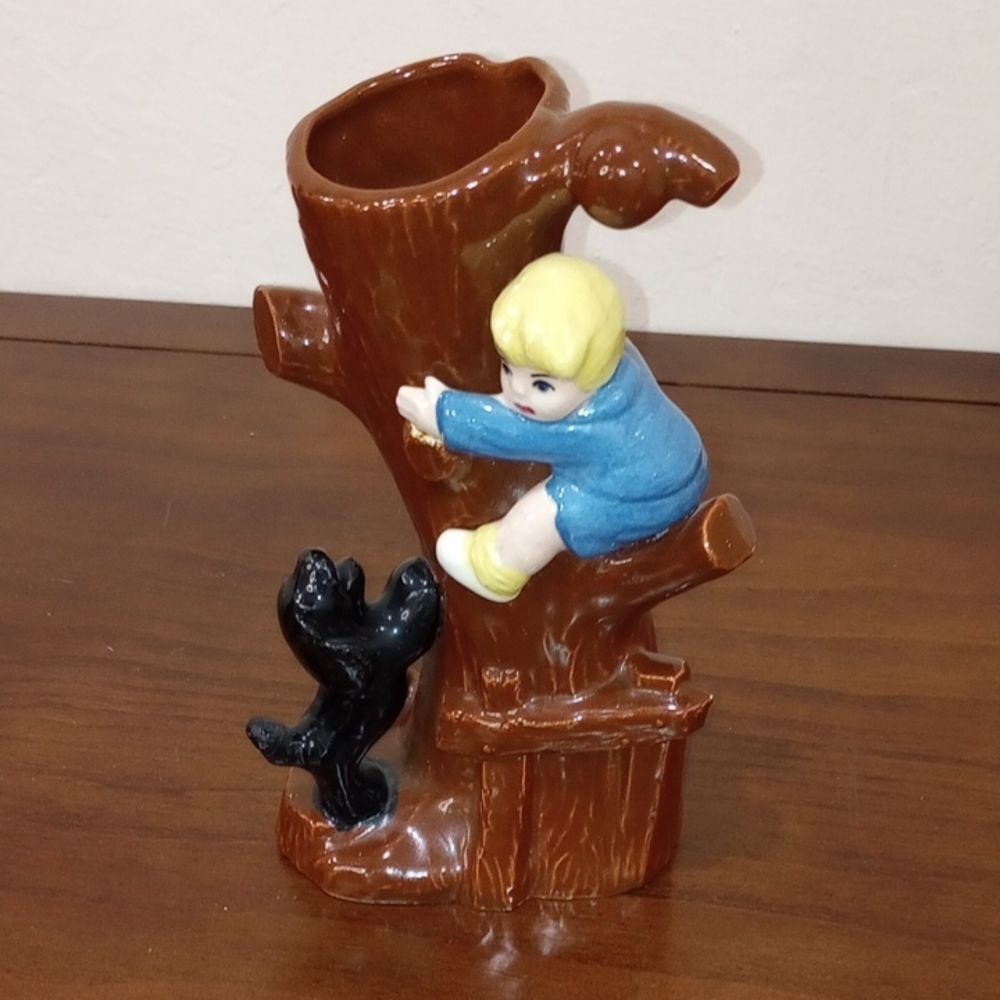 Cascade of California Boy and Dog in Tree Figurine, Vintage 1949